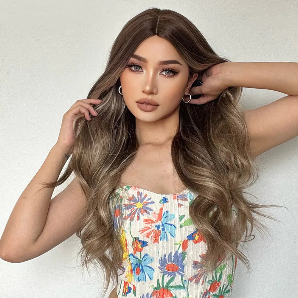 Medium Gradient Gray and Brown Long Curly Wig - Yes, Ruby