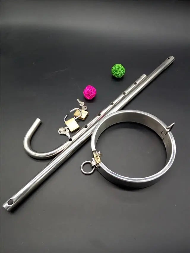 Unisex Stainless Steel Collar and Anal Hook Restraint - Yes, Ruby
