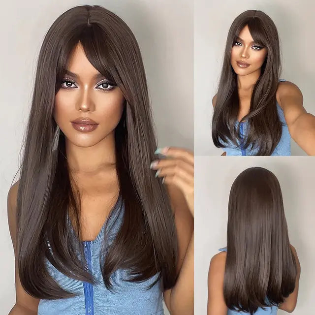 Synthetic Long Brown Wig - Yes, Ruby