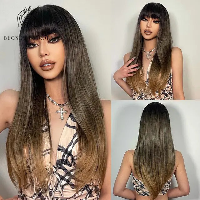 Synthetic Long Brown Wig - Yes, Ruby