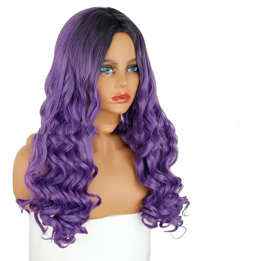 Black and Purple Gradient Long Curly Synthetic Wig - Yes, Ruby