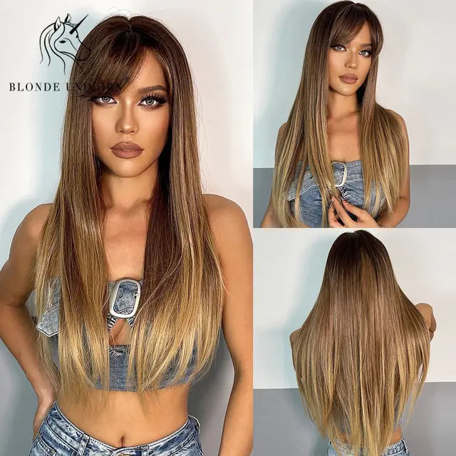 Synthetic Long Brown Wig - Yes, Ruby