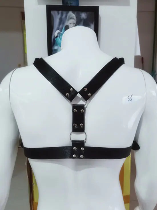 PU Leather Wide Waist Belt with Strap and Chest Harness - Yes, Ruby