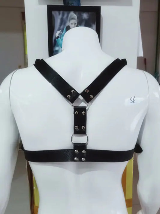 PU Leather Wide Waist Belt with Strap and Chest Harness - Yes, Ruby