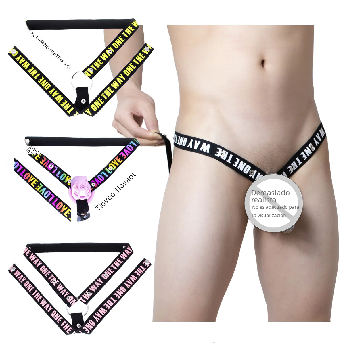 Men's Chastity Lock with Three-Way Restraint Strap - Yes, Ruby