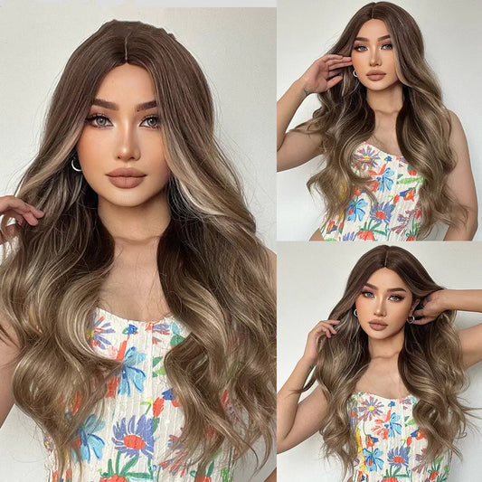 Medium Gradient Gray and Brown Long Curly Wig - Yes, Ruby