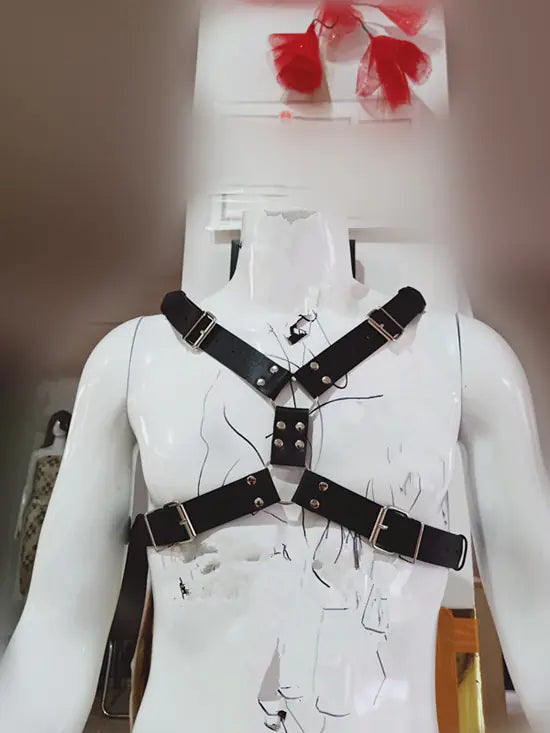 PU Leather Wide Waist Belt with Strap and Chest Harness - Yes, Ruby
