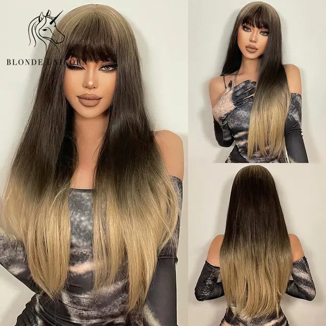 Synthetic Long Brown Wig - Yes, Ruby