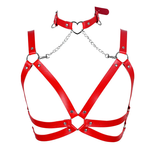Lingerie cage Chest strap Leather Bra Body chain harness for Mistress - Yes, Ruby