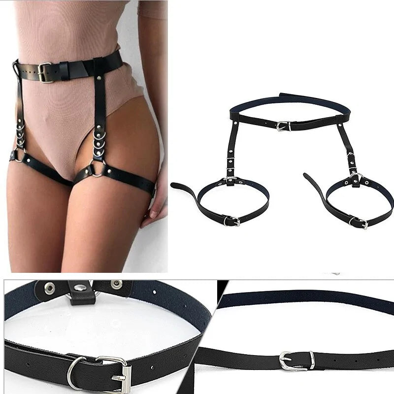 Harness Waist Belt Leather Garters - Yes, Ruby