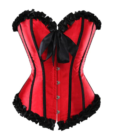 Lace Corset with Bow Tie Detail (One Piece) - Yes, Ruby