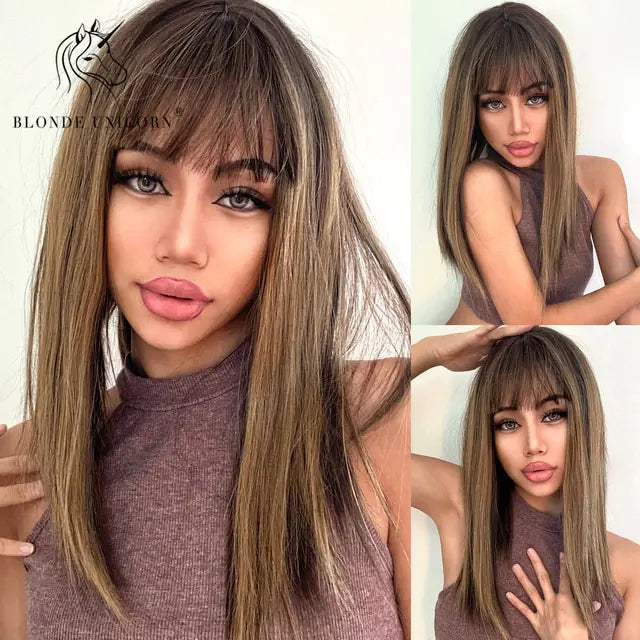 Synthetic Long Brown Wig - Yes, Ruby