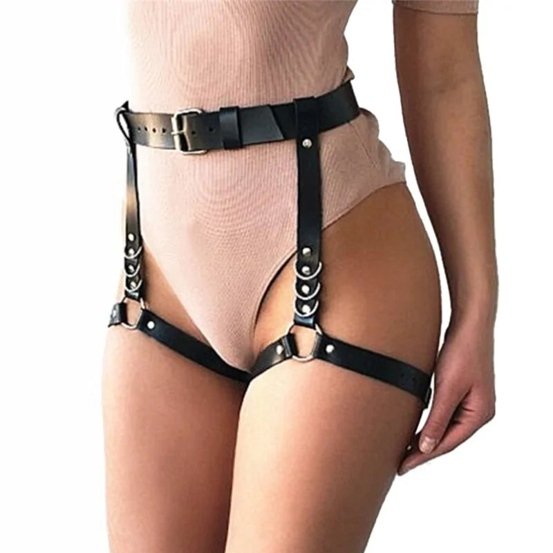 Harness Waist Belt Leather Garters - Yes, Ruby
